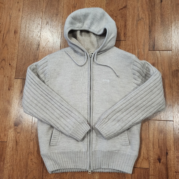 Schott NYC Heavy Fleece Lined Double Zipper Sweater Jacket w/Pockets and Hood. L - Picture 1 of 13
